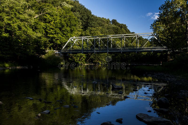 Historic and Restored Echo Dell Road Truss Bridge - Ohio royalty free stock photo Historic and Restored Echo Dell Road Truss Bridge - Ohio royalty free stock photo