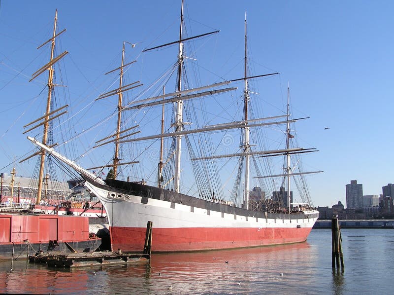 Historic sailing ship in pier of New York