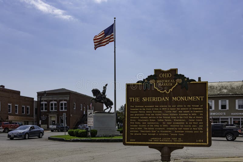 Historic Sheridan Monument in downtown Somerset royalty free stock photo Historic Sheridan Monument in downtown Somerset royalty free stock photo