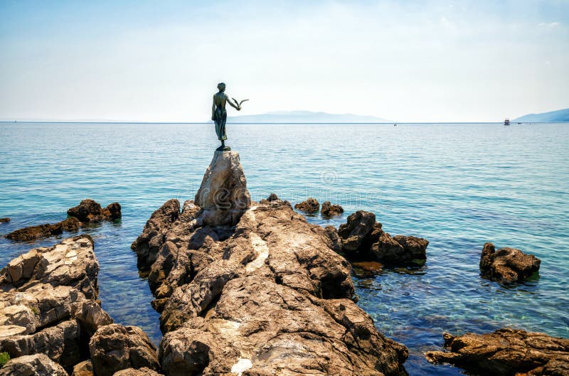 Maiden with the Seagull Statue with the Adriatic Sea in the Background ...