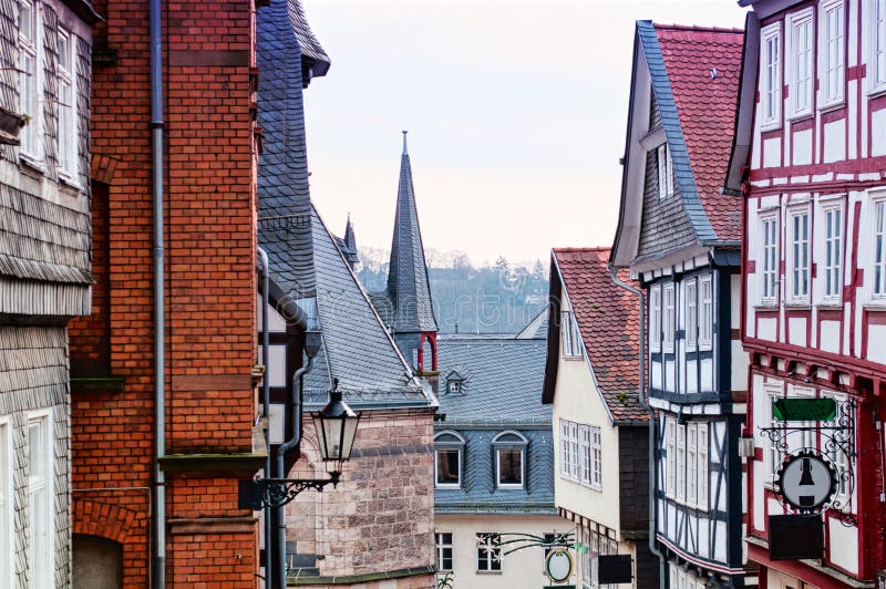 Marburg historical narrow street with rooftops. Germany. Marburg historical narrow street with rooftops. Germany