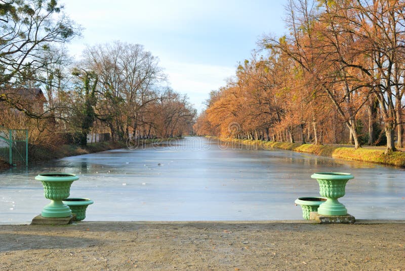 Historic Vases and Frozen Pond