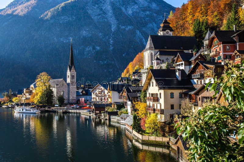 Historic Village in Autumn - Hallstatt, Austria Stock Photo - Image of ...