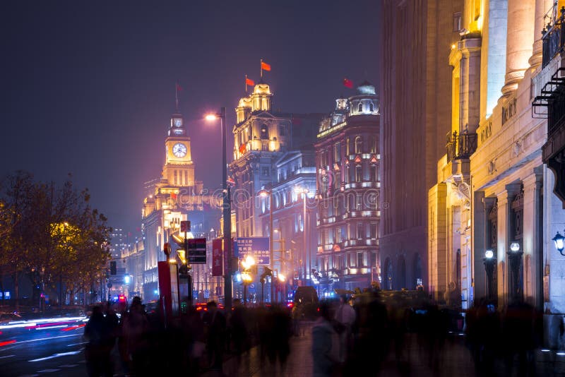 Historical architecture on the bund of Shanghai with City lights royalty free stock photos Historical architecture on the bund of Shanghai with City lights royalty free stock photos