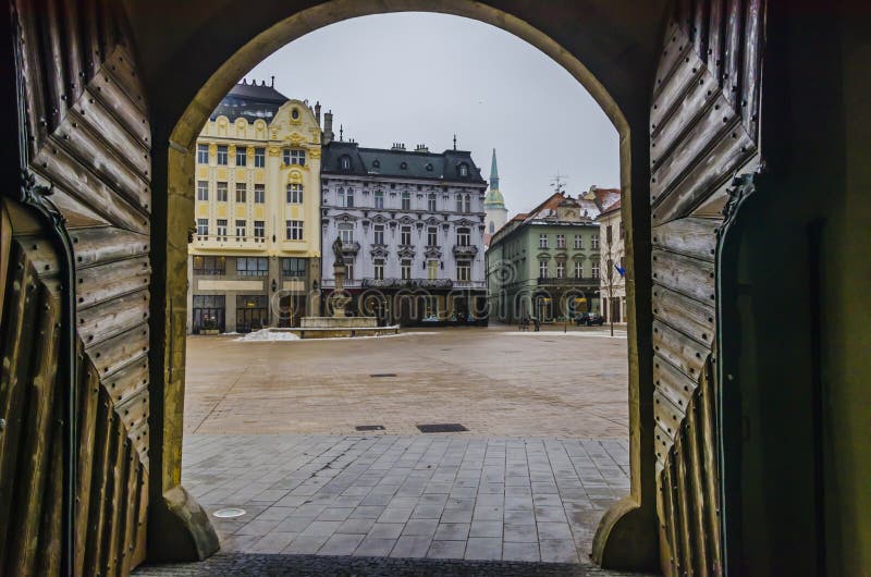 Main square of the historical center of Bratislava from the gate