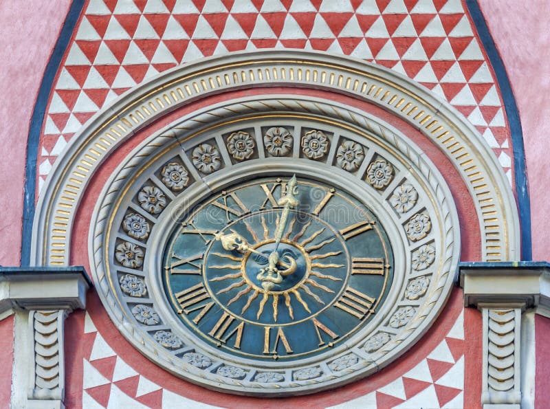 Historical Clock in the Old Town of Warsaw Stock Image Image of