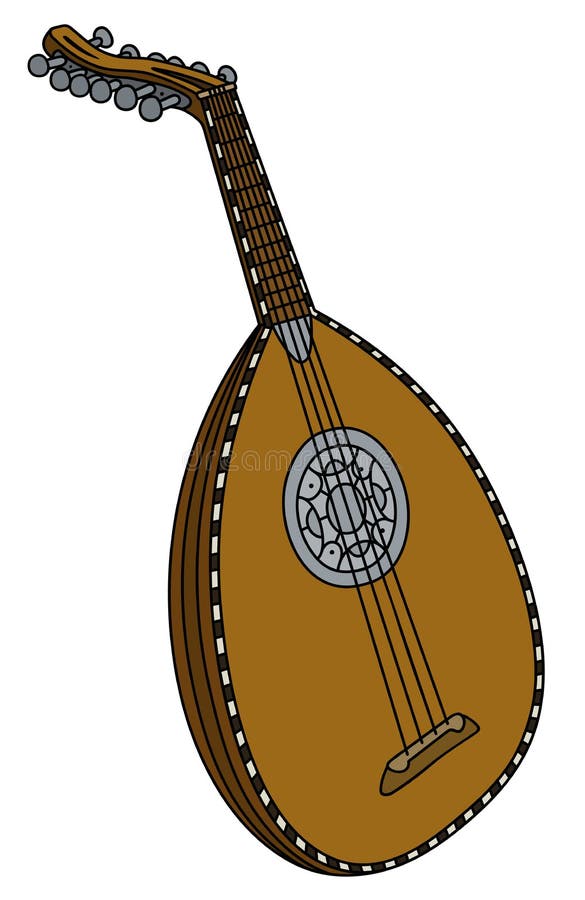 Antique Lute Decorated with Inlaid Birdss Color and Outlined Picture