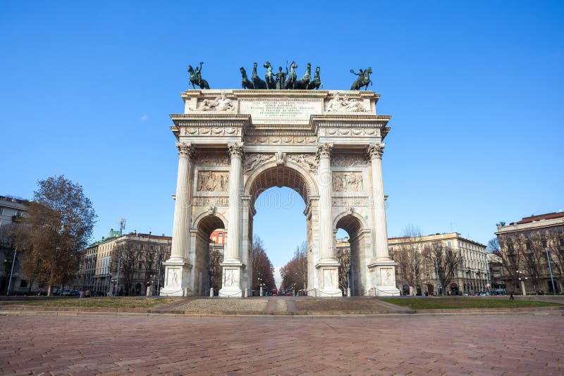 Historical Marble Arch Arco Della Pace, Sempione Square, Milan, Stock ...