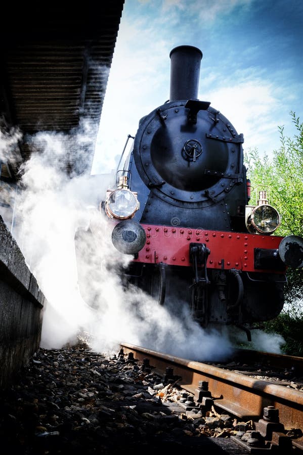 Historical Steam Engine Train in Motion Stock Photo Image of puffing
