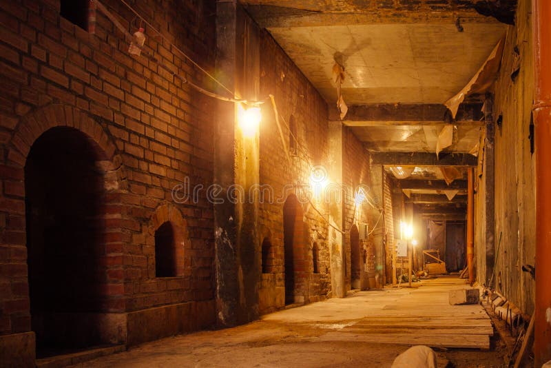 Historical underground red brick passage under old city