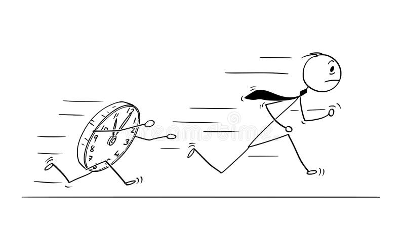 Historieta conceptual del hombre de negocios Rushing para el plazo ilustración del vector