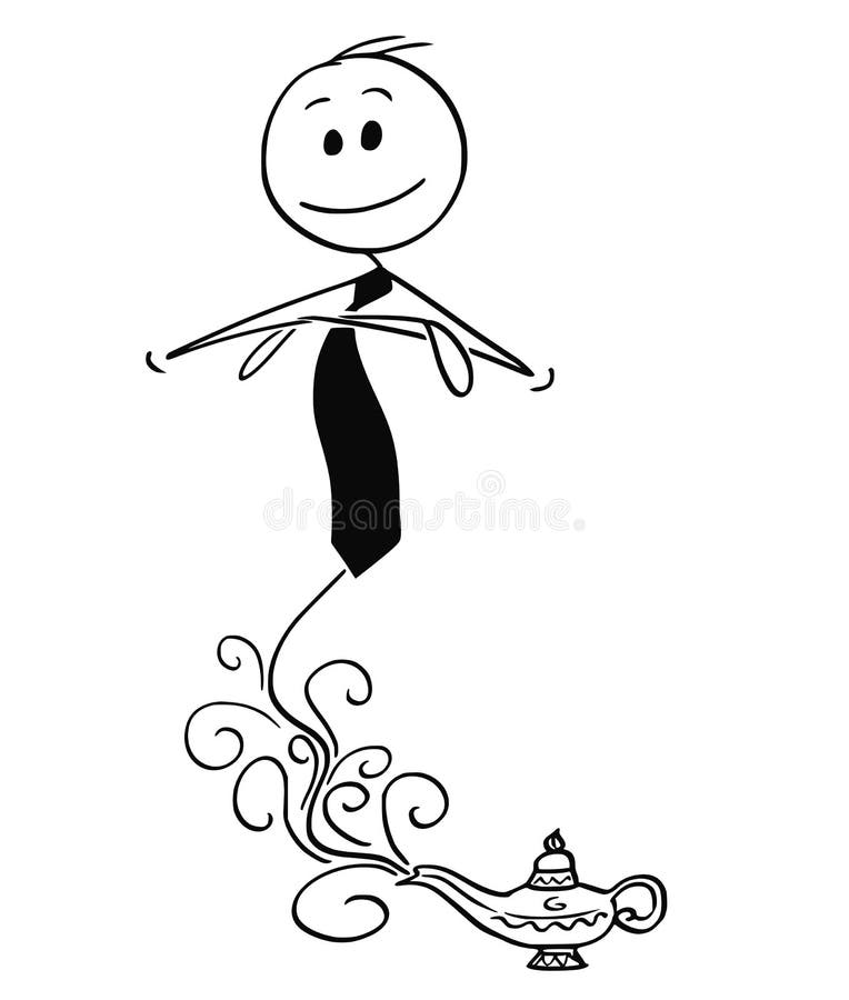 Historieta de Genie Businessman Appearing From Lamp a ayudar libre illustration Historieta de Genie Businessman Appearing From Lamp a ayudar libre illustration