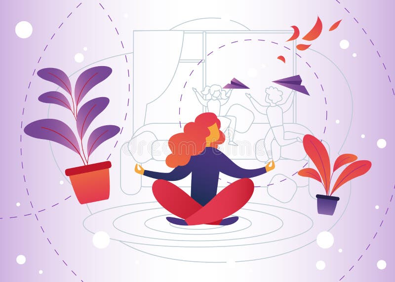 Historieta de la meditación del ejemplo del vector en casa ilustración del vector Historieta de la meditación del ejemplo del vector en casa ilustración del vector