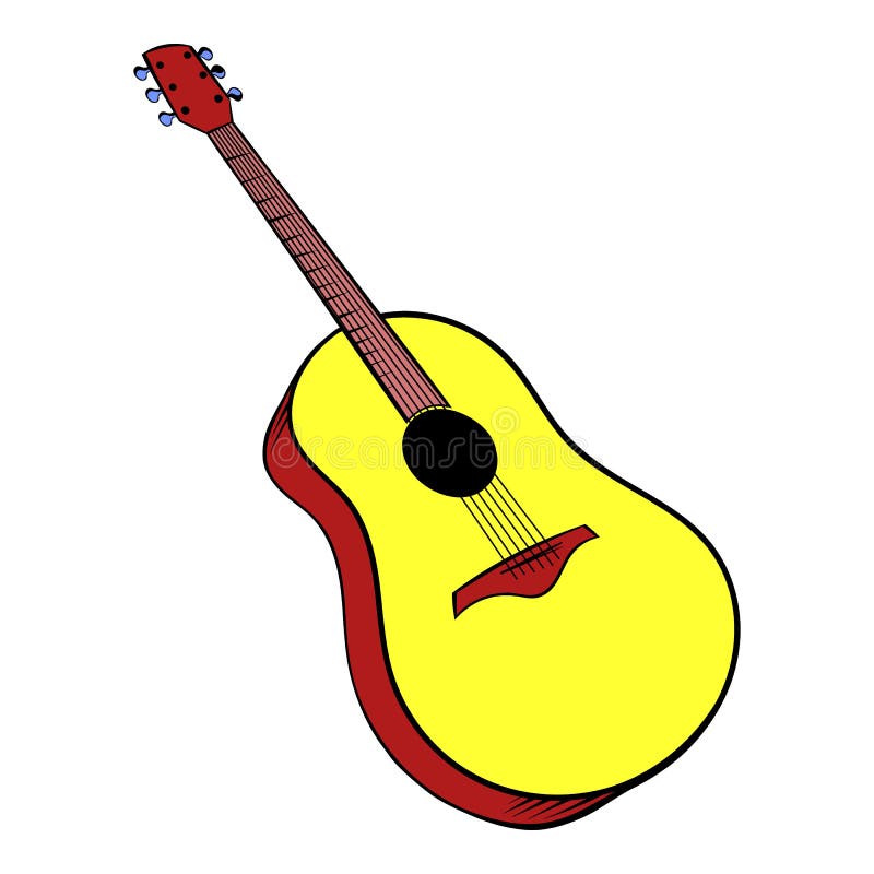 Historieta de madera del icono de la guitarra acústica stock de ilustración Historieta de madera del icono de la guitarra acústica stock de ilustración