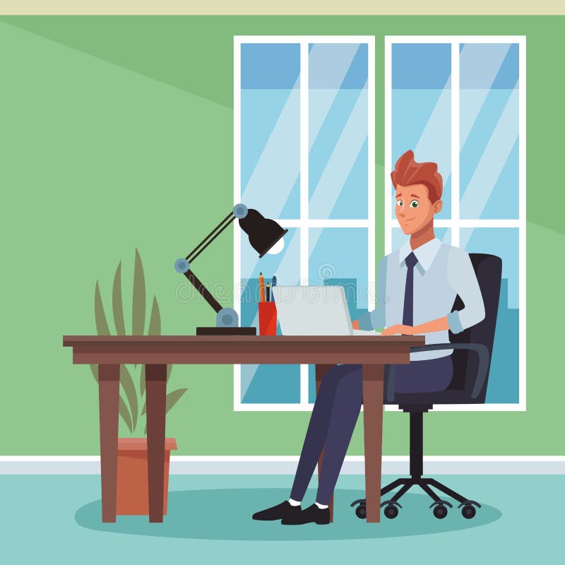 Historieta de trabajo del hombre de negocios ilustración del vector Historieta de trabajo del hombre de negocios ilustración del vector