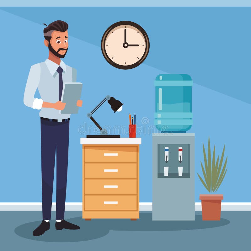 Historieta de trabajo del hombre de negocios ilustración del vector Historieta de trabajo del hombre de negocios ilustración del vector