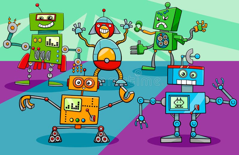 Historieta del grupo de los caracteres del robot del baile libre illustration Historieta del grupo de los caracteres del robot del baile libre illustration