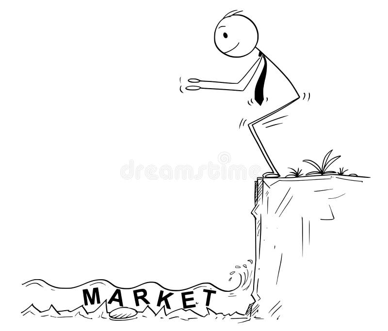 Historieta del hombre de negocios Ready a saltar en agua poco profunda desconocida de la inversión aventurada del mercado libre illustration Historieta del hombre de negocios Ready a saltar en agua poco profunda desconocida de la inversión aventurada del mercado libre illustration