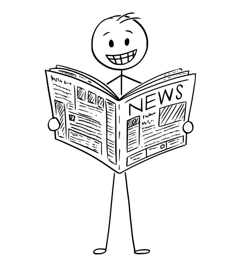 Historieta del hombre de negocios sonriente Reading Good News en periódico