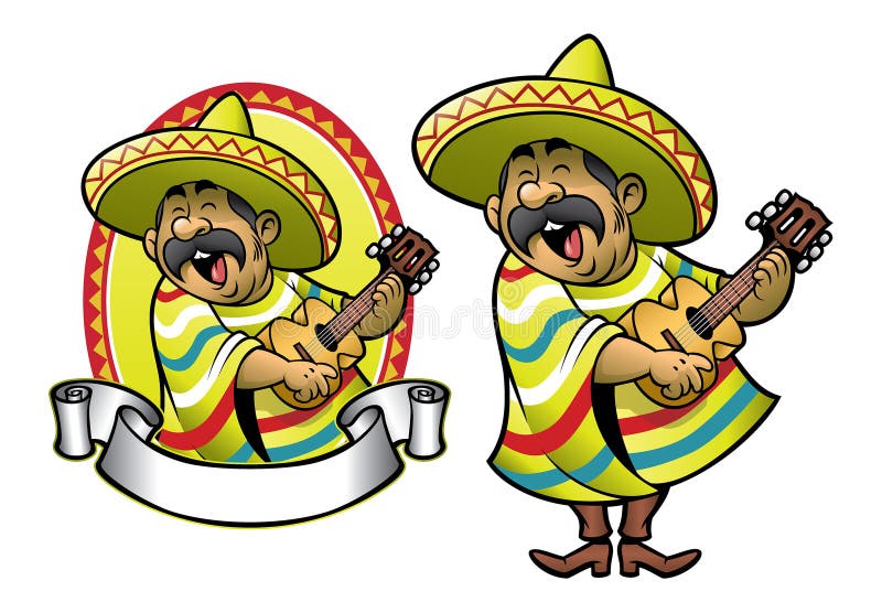 Historieta del hombre mexicano que toca la guitarra y que canta stock de ilustración Historieta del hombre mexicano que toca la guitarra y que canta stock de ilustración