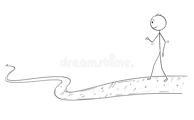 Historieta del hombre o del hombre de negocios Walking en la conclusión de la trayectoria en infinito stock de ilustración
