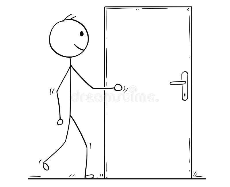 Historieta del hombre o del hombre de negocios Walking a la puerta abierta libre illustration
