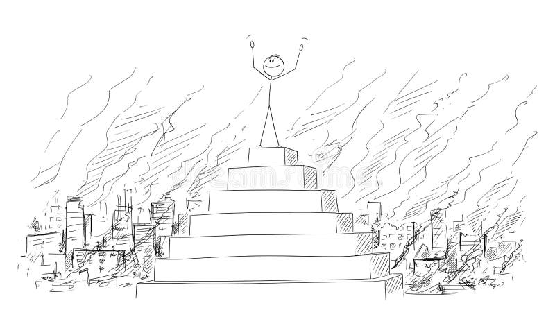 Historieta del vector del hombre o del hombre de negocios o político Celebrating His Triumph en el pico de la pirámide con destru libre illustration Historieta del vector del hombre o del hombre de negocios o político Celebrating His Triumph en el pico de la pirámide con destru libre illustration
