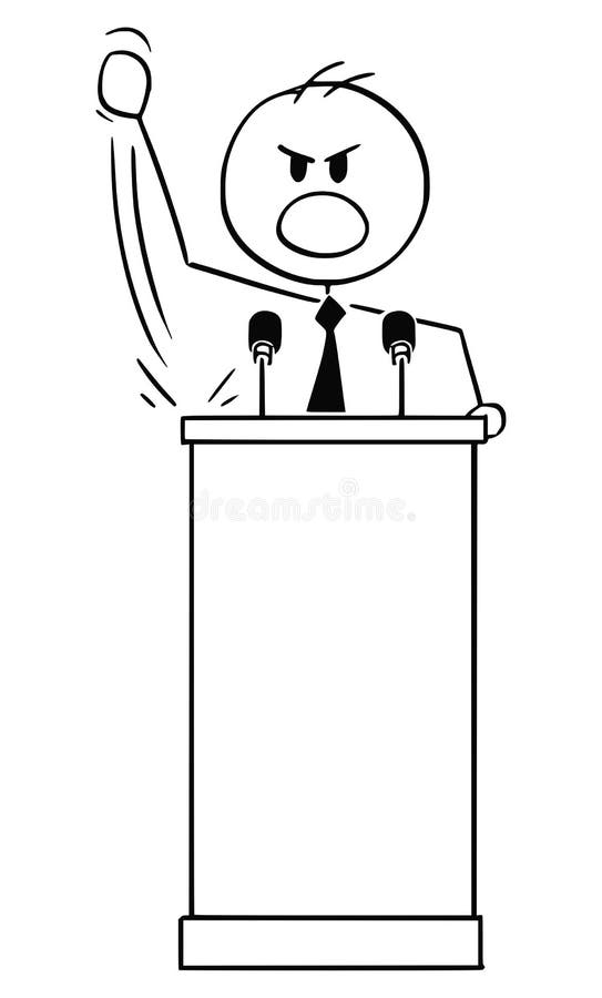 Historieta del vector del hombre o político Speaking o discurso agresivo el tener en el podio detrás del atril libre illustration Historieta del vector del hombre o político Speaking o discurso agresivo el tener en el podio detrás del atril libre illustration