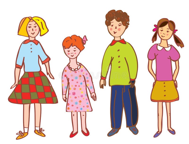 Historieta divertida del grupo de los niños stock de ilustración