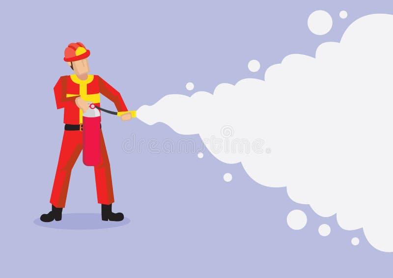 Historieta Illustrati del vector de Spraying Firefighting Foam del bombero libre illustration Historieta Illustrati del vector de Spraying Firefighting Foam del bombero libre illustration