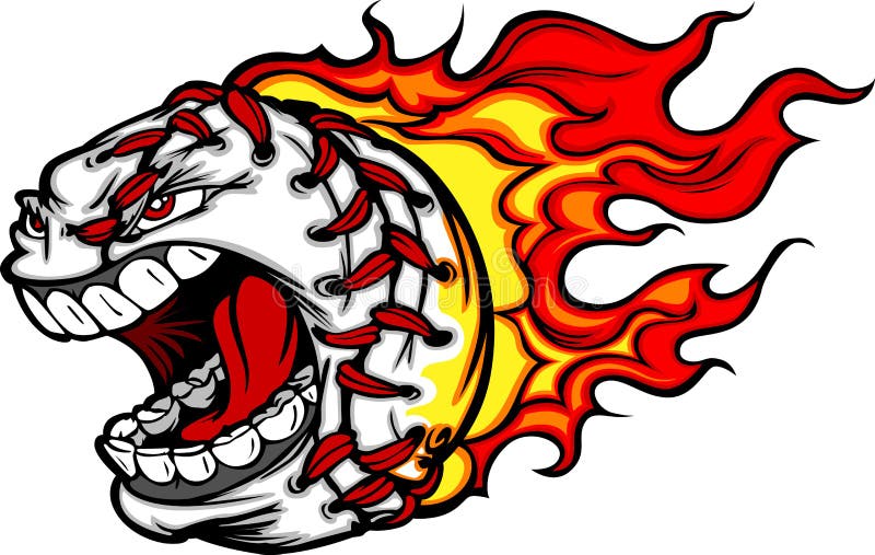 Historieta llameante de la cara del béisbol o del beísbol con pelota blanda libre illustration Historieta llameante de la cara del béisbol o del beísbol con pelota blanda libre illustration