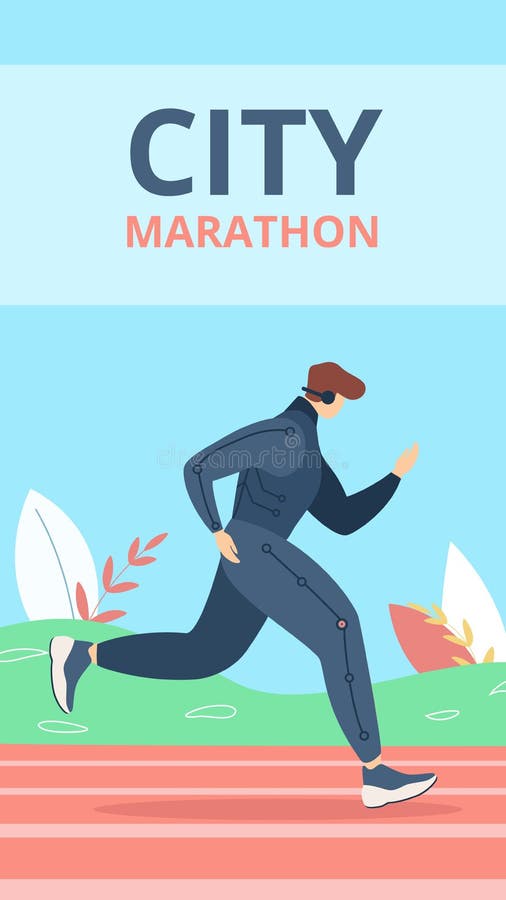 Historieta plana del maratón de la ciudad de la inscripción de la bandera stock de ilustración Historieta plana del maratón de la ciudad de la inscripción de la bandera stock de ilustración
