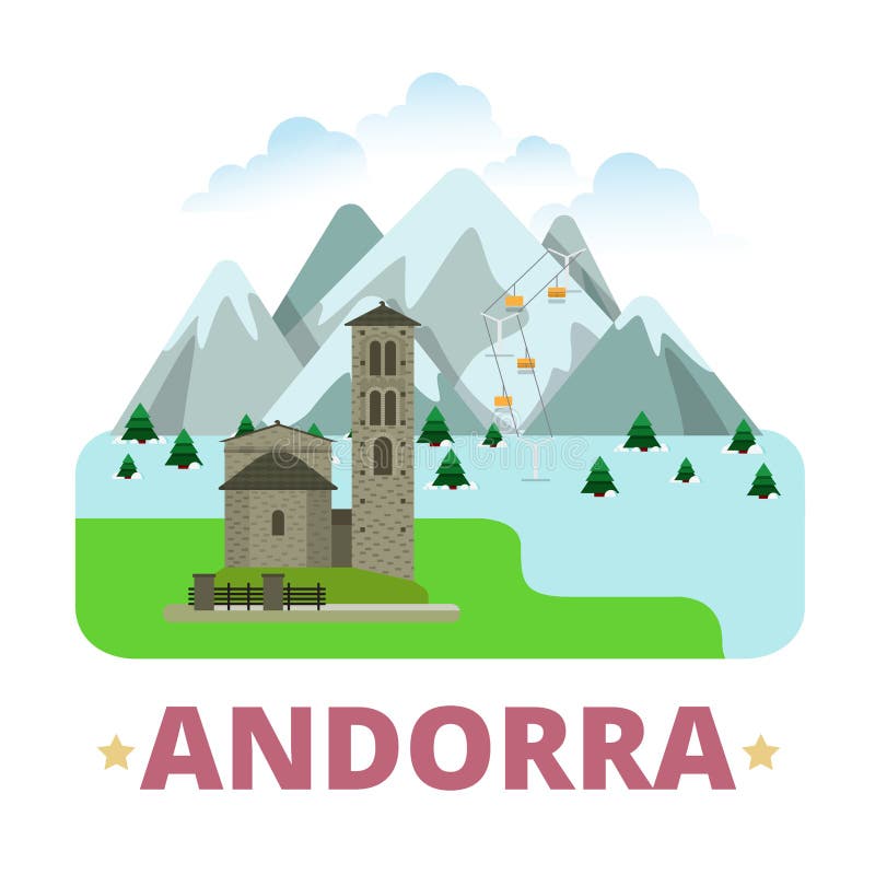 Historieta plana s del imán del refrigerador de la insignia del país de Andorra