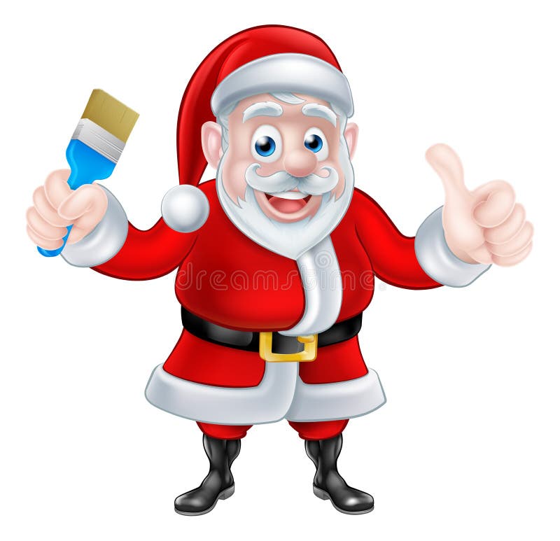 Historieta Santa Giving Thumbs Up y brocha el sostenerse ilustración del vector Historieta Santa Giving Thumbs Up y brocha el sostenerse ilustración del vector
