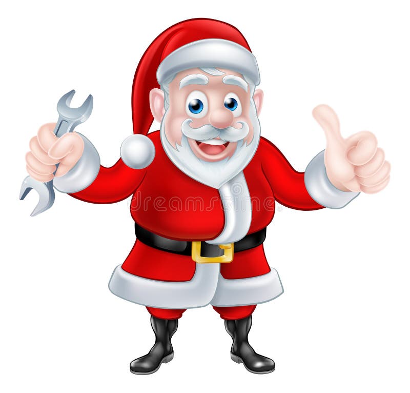 Historieta Santa Giving Thumbs Up y llave inglesa el sostenerse libre illustration Historieta Santa Giving Thumbs Up y llave inglesa el sostenerse libre illustration