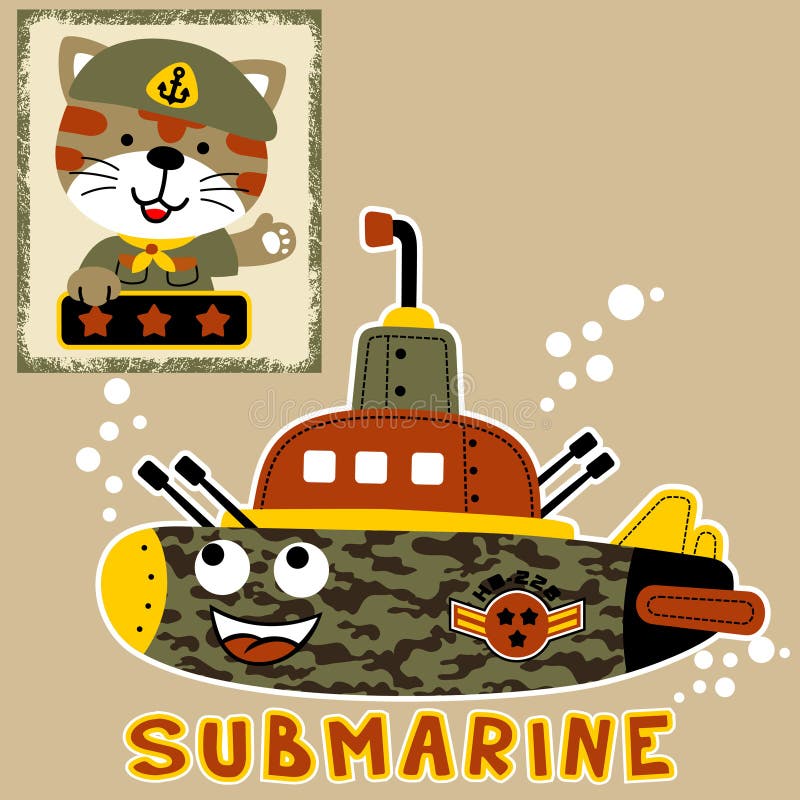 Historieta submarina militar con el soldado divertido ilustración del vector Historieta submarina militar con el soldado divertido ilustración del vector