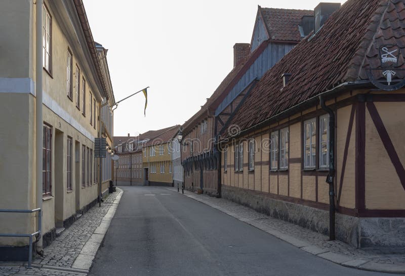 Historisch deel van Ystad in Zweden stock afbeeldingen
