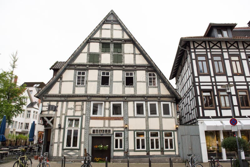 Historische Fassaden Im Stadtzentrum Der Stadt Von Detmold