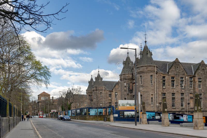 Edinburgh, Scotland - April 2018: Historic Scottish Baronial style buildings of the former Royal Infirmary of Edinburgh that was used as Old Surgical Hospital, now being restored by Quartermile Development for University of Edinburgh, Scotland, UK. Edinburgh, Scotland - April 2018: Historic Scottish Baronial style buildings of the former Royal Infirmary of Edinburgh that was used as Old Surgical Hospital, now being restored by Quartermile Development for University of Edinburgh, Scotland, UK