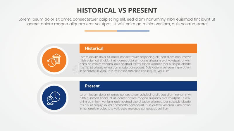 Historisches vs Gegenüberstellung infografisches Konzept für Diapräsentation mit großem Rechteck mit Tabellenbox. Historisches vs Gegenüberstellung infografisches Konzept für Diapräsentation mit großem Rechteck mit kreisrunder Kante mit flachem Vektorvektor