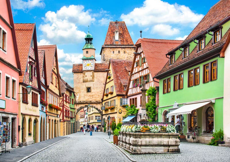 Historisk stad av Rothenburg obder Tauber, Bayern, Tyskland