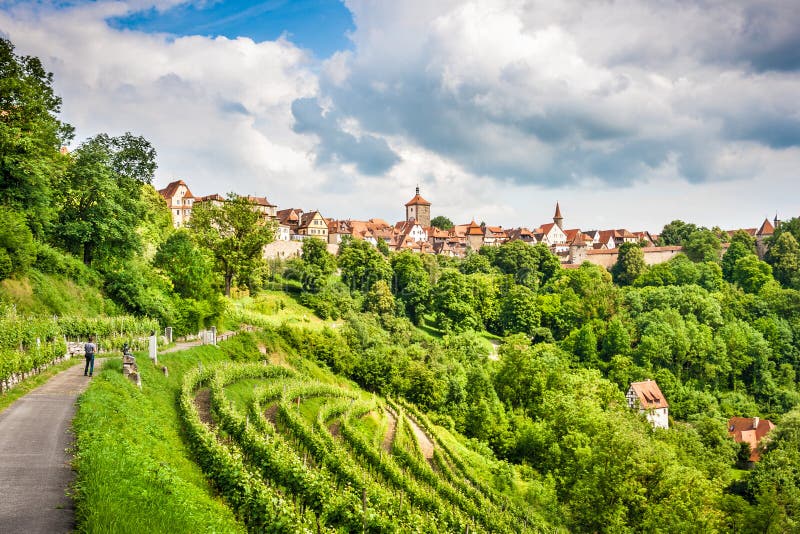 Historisk stad av Rothenburg obder Tauber, Franconia, Bayern, Tyskland