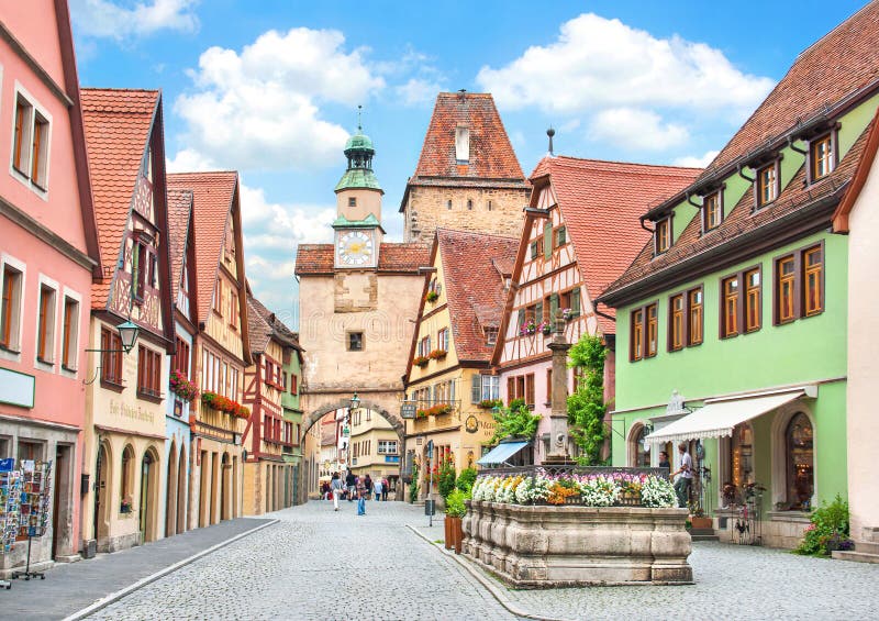 Historisk stad av Rothenburg obder Tauber i Bayern, Tyskland