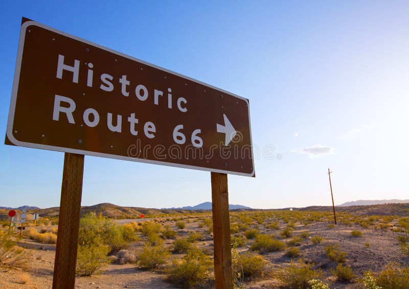 Historic route 66 road sing in Mohave Desert of California USA. Historic route 66 road sing in Mohave Desert of California USA