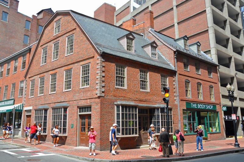 Historiska byggnader i i stadens centrum Boston, USA arkivbilder