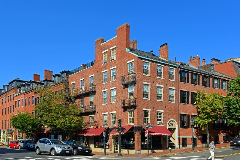 Historiska byggnader på Beacon Hill, Boston, USA royaltyfria bilder