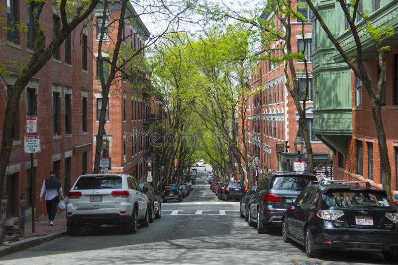 Historiska byggnader på Beacon Hill, Boston, USA royaltyfri fotografi