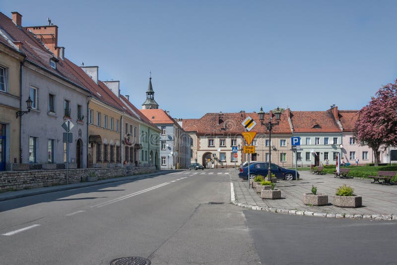 Historyczni tenements otacza targowego kwadrat w Pyskowice obrazy stock Historyczni tenements otacza targowego kwadrat w Pyskowice obrazy stock