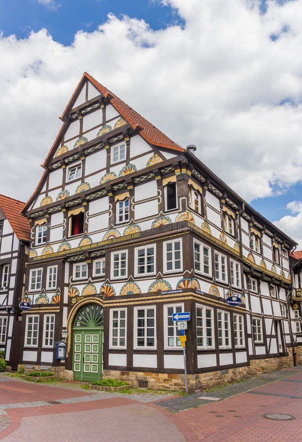 Historyczny ryglowy dom w centrum Hameln obrazy royalty free