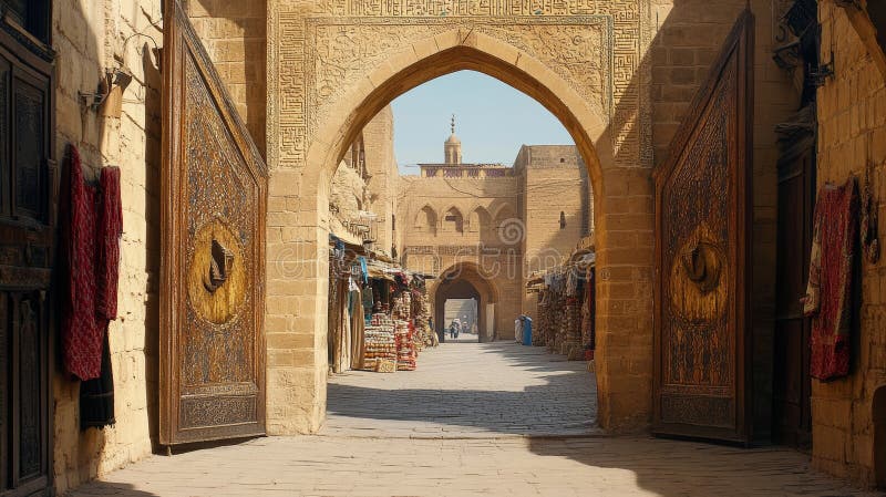 Historyczny rynek khan el khalili w kairze egypt architektoniczny splendor starożytnych szlaków handlowych royalty ilustracja